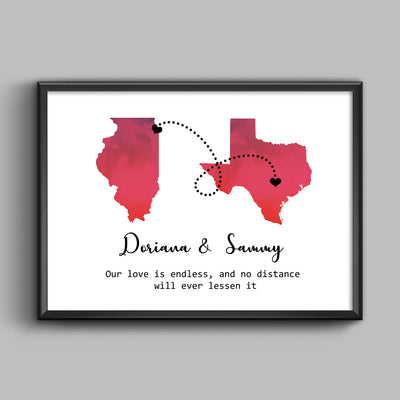 Personalized Long Distance Connection Print - Framed